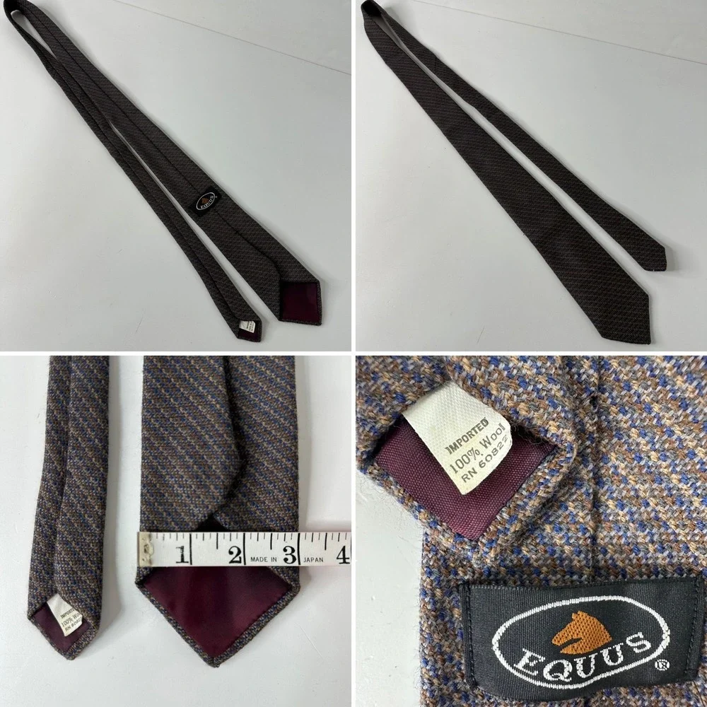 4 Vintage Mens Wool Neck Ties Stafford Equus Lands End Dundee Discovery Mohair